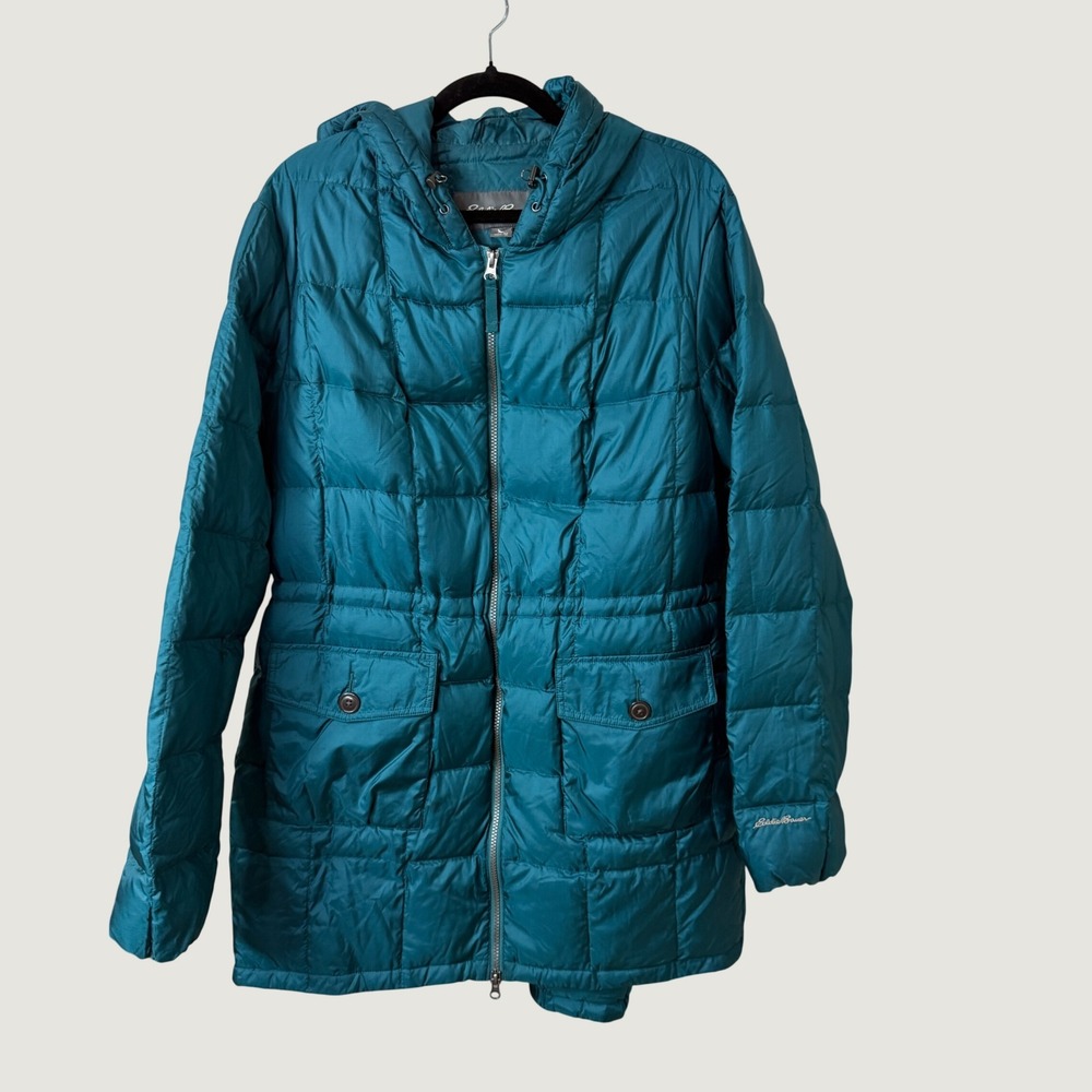 Eddie Bauer Down Puffer Parka Teal Blue Quilted Jacket 2X Gorpcore Fall Winter